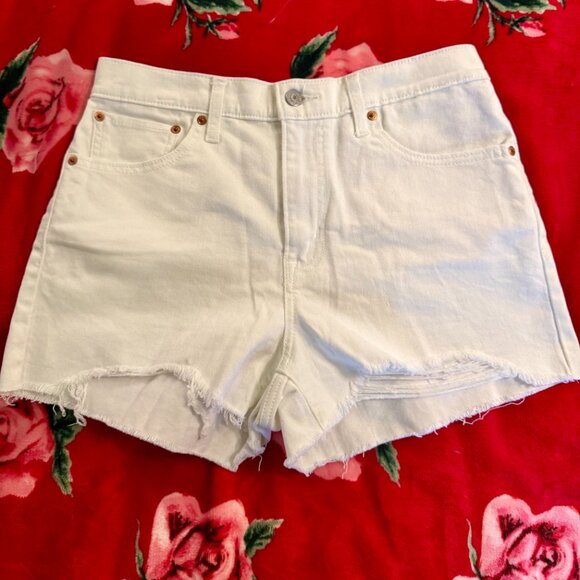 Levi’s High Rise Cutoff Denim Shorts Women’s Size 30 White Frayed Hem - Picture 2 of 10